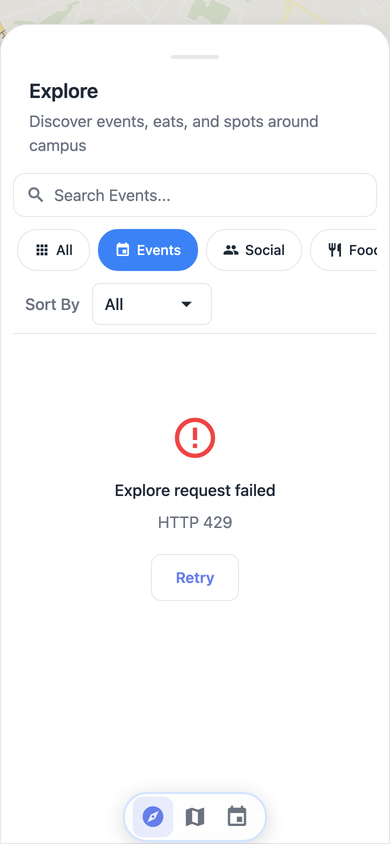 Navgic Explore tab with category chips at Rutgers