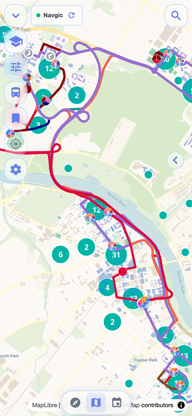 Real-time Rutgers shuttle buses on Navgic map