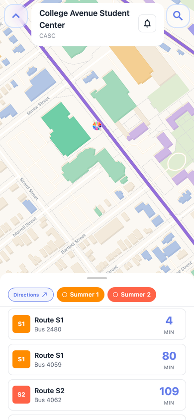 Rutgers bus stop arrival times on Navgic mobile