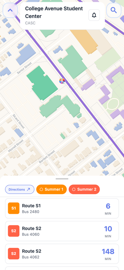 Rutgers bus stop arrivals and wait times on mobile Navgic