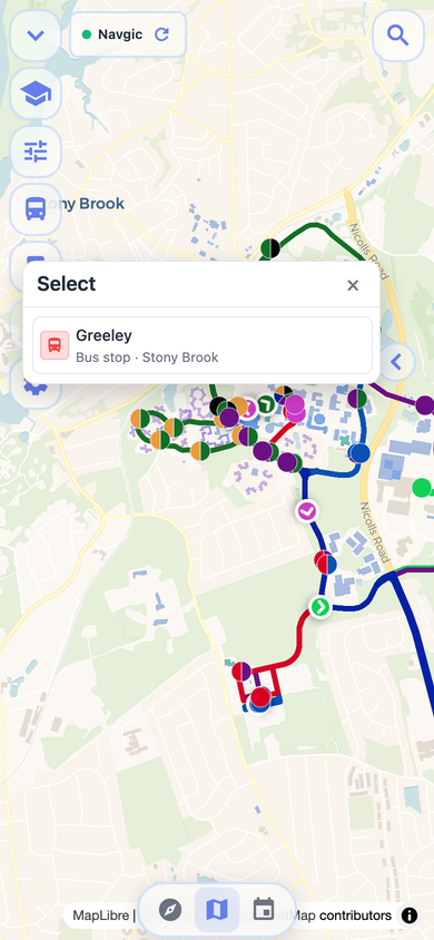 Stony Brook bus stop sheet on Navgic mobile web