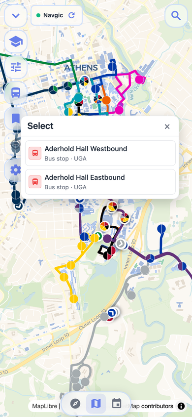 NYU transit stop details sheet on Navgic mobile